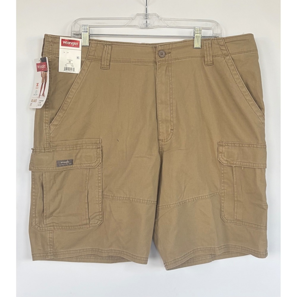 Wrangler Mens Relaxed Fit Stretch Cargo Shorts Tan Khaki Utility Size 38 New